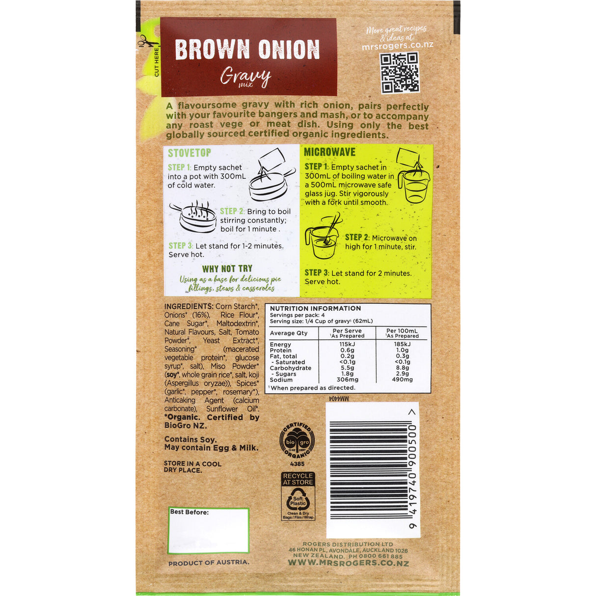 Mrs Rogers Organic Brown Onion Gravy Mix 33g