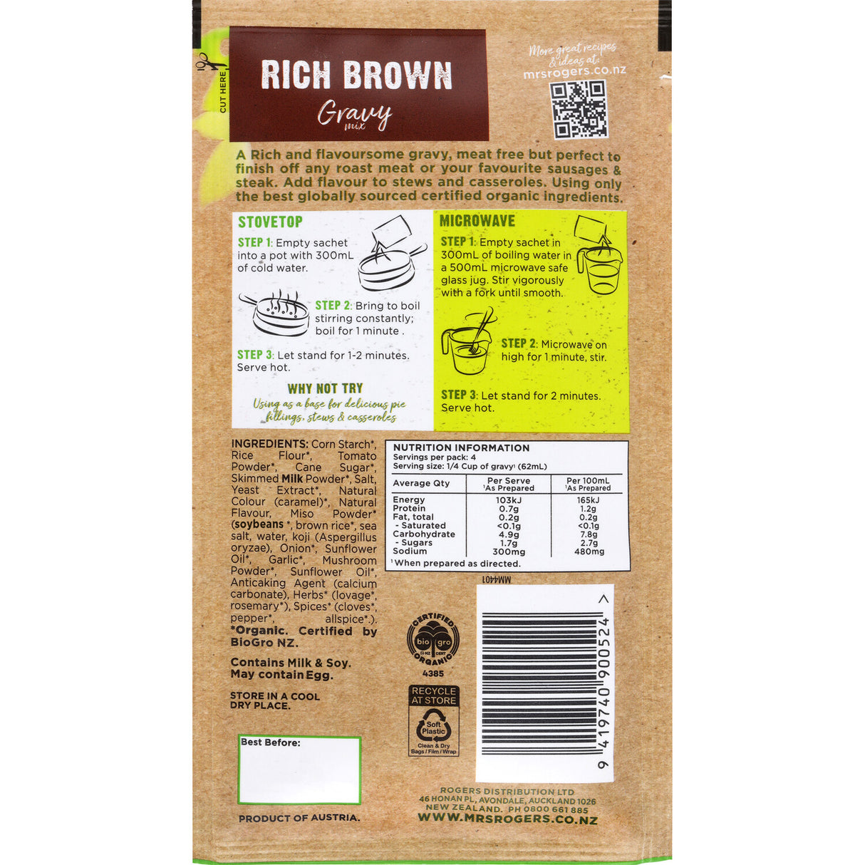 Mrs Rogers Organic Rich Brown Gravy Mix 30g