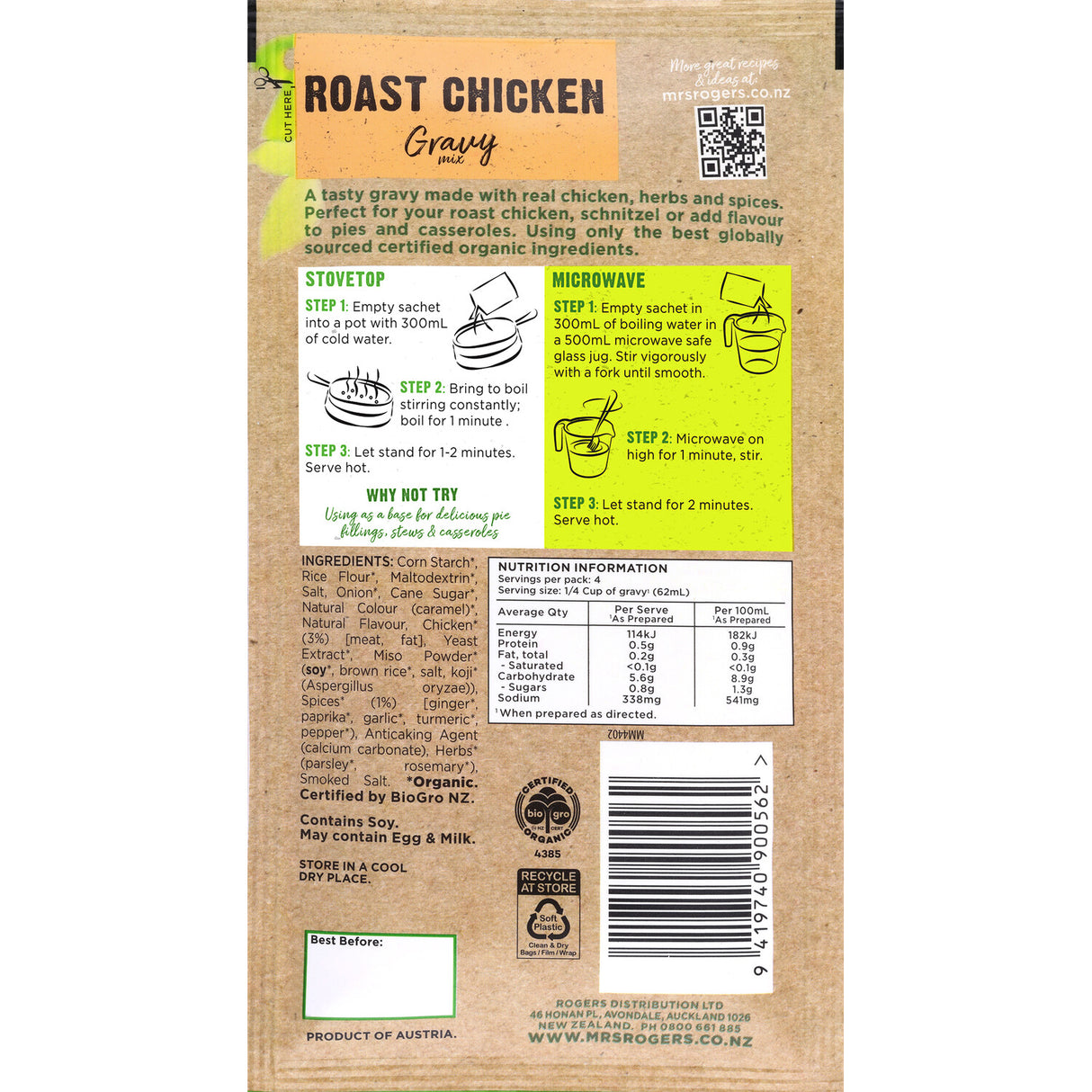 Mrs Rogers Organic Roast Chicken Gravy Mix 33g
