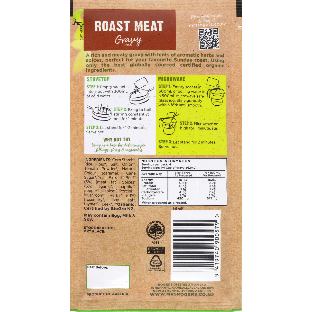 Mrs Rogers Organic Roast Meat Gravy Mix 30g
