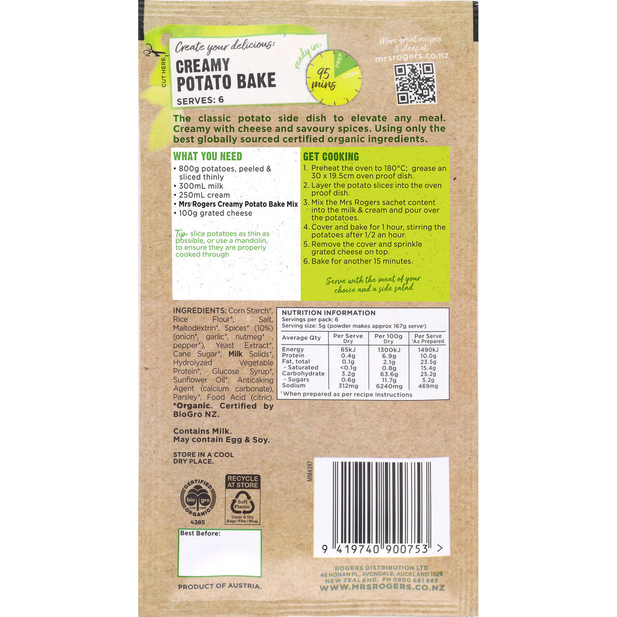Mrs Rogers Organic Recipe Base Creamy Potato Bake 30g