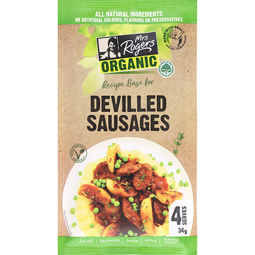 Mrs Rogers Organic Recipe Base Devilled Sausages 34g