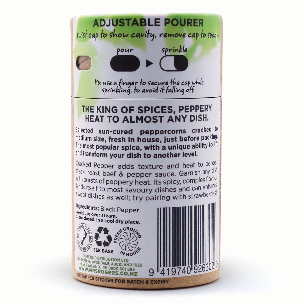 Mrs Rogers Naturals Cracked Black Pepper Canister 60g