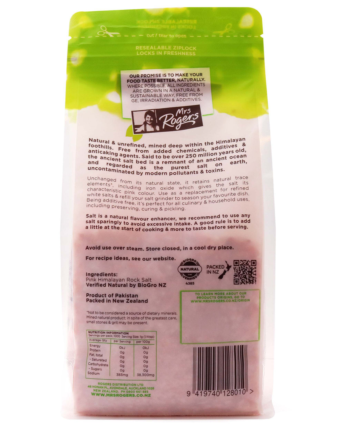 Mrs Rogers Himalayan Pink Salt Coarse 1kg Bag