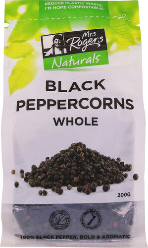 Mrs Rogers Peppercorns Black 200g Bag