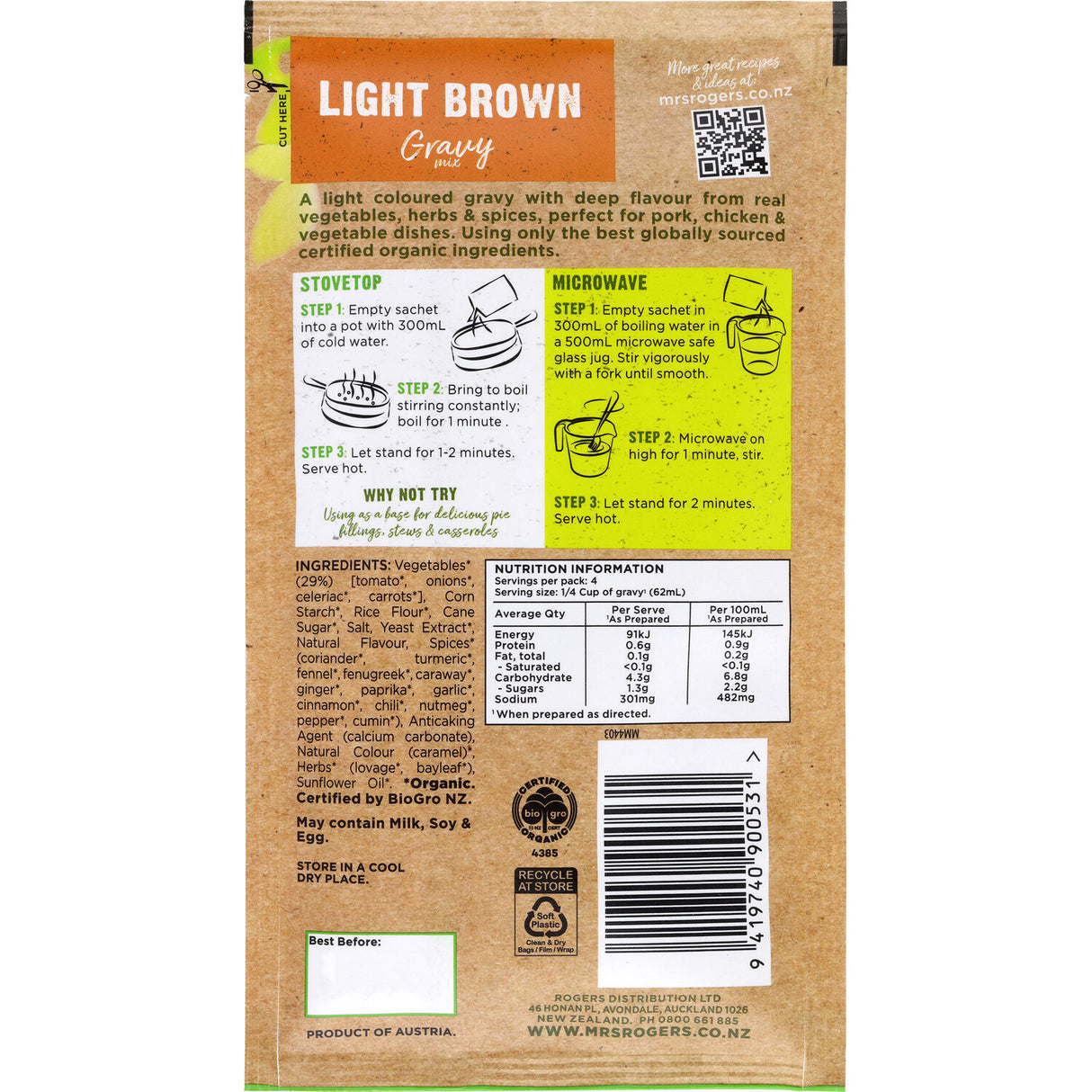 Mrs Rogers Organic Light Brown Gravy 28g