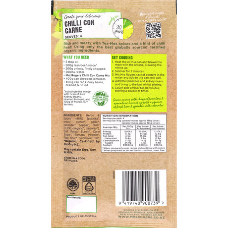 Mrs Rogers Organic Recipe Base Chilli Con Carne 34g
