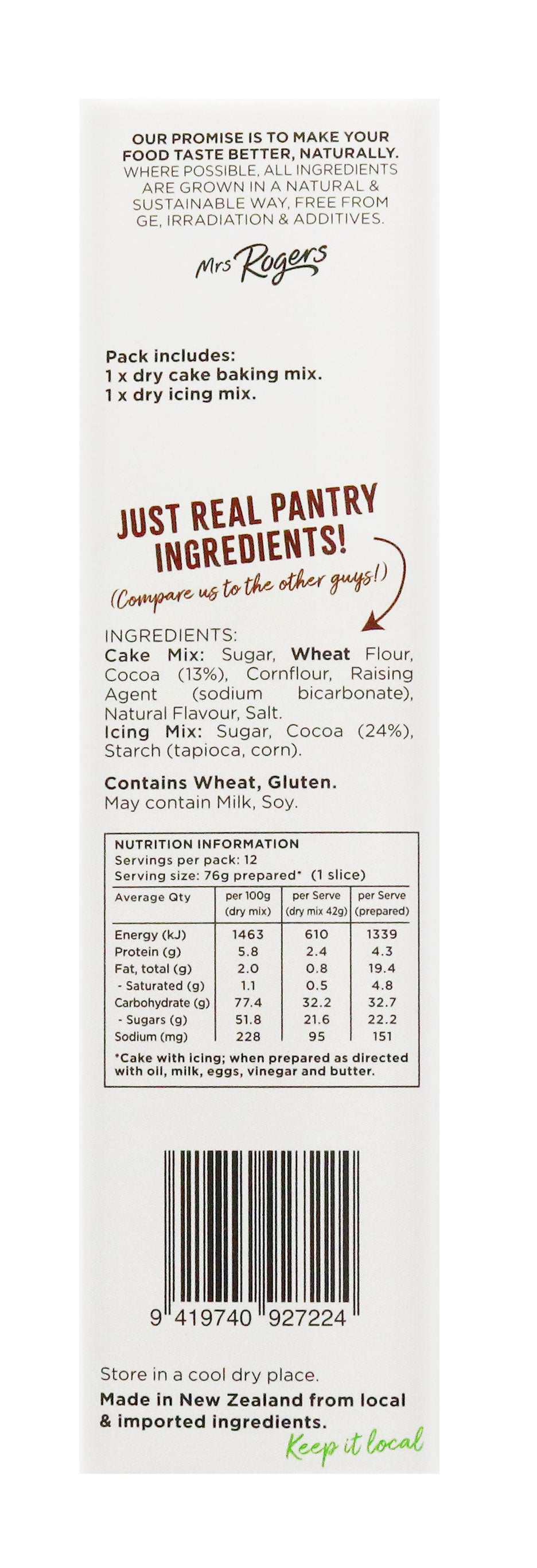 Mrs Rogers Chocolate Cake Baking Mix 500g