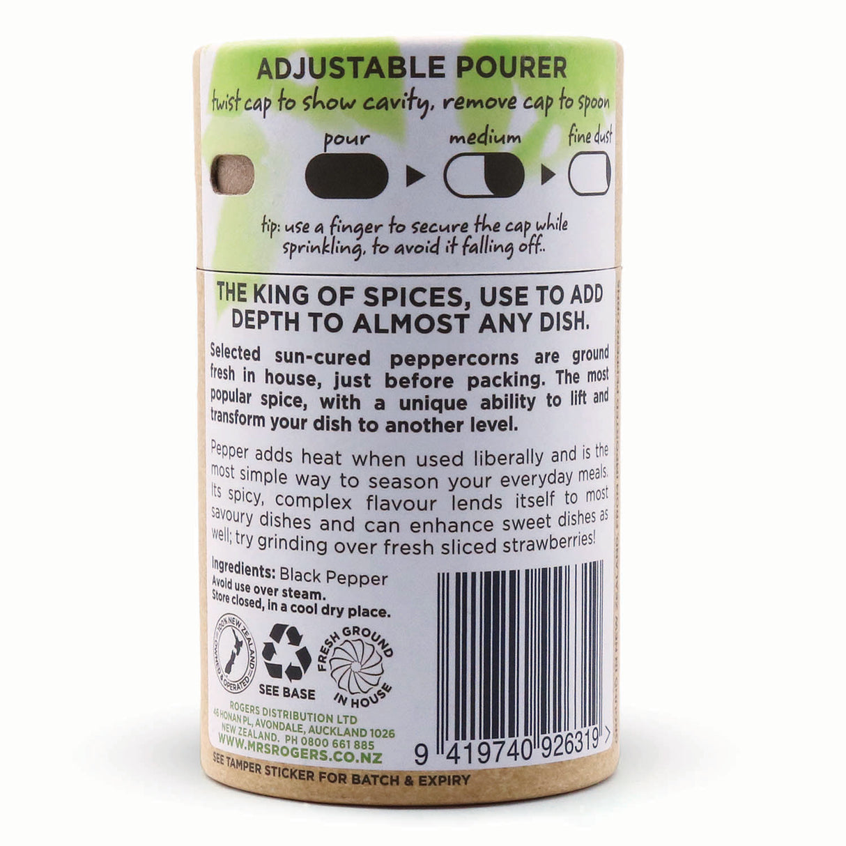 Mrs Rogers Naturals Ground Black Pepper Canister 60g