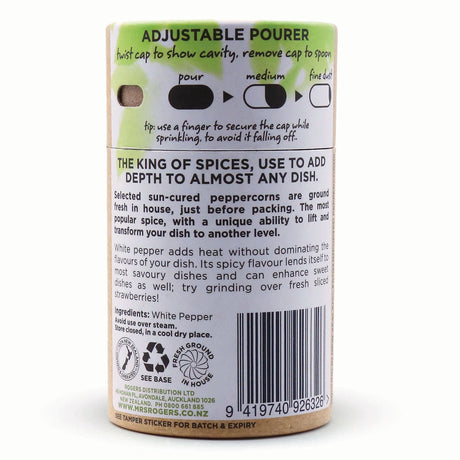 Mrs Rogers Naturals Ground White Pepper Canister 60g