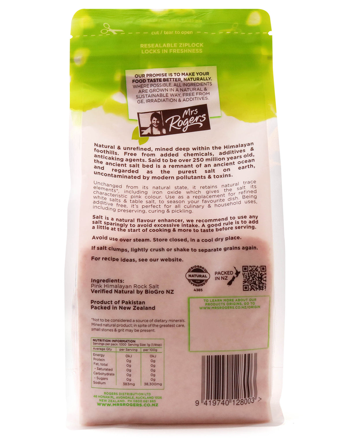 Mrs Rogers Himalayan Pink Salt Fine 1kg Bag